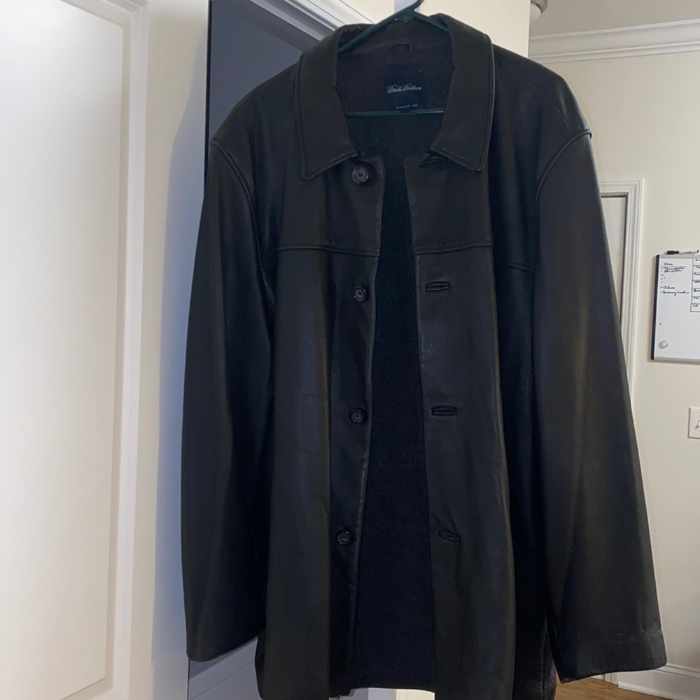 Brooks Brothers black button up leather jacket